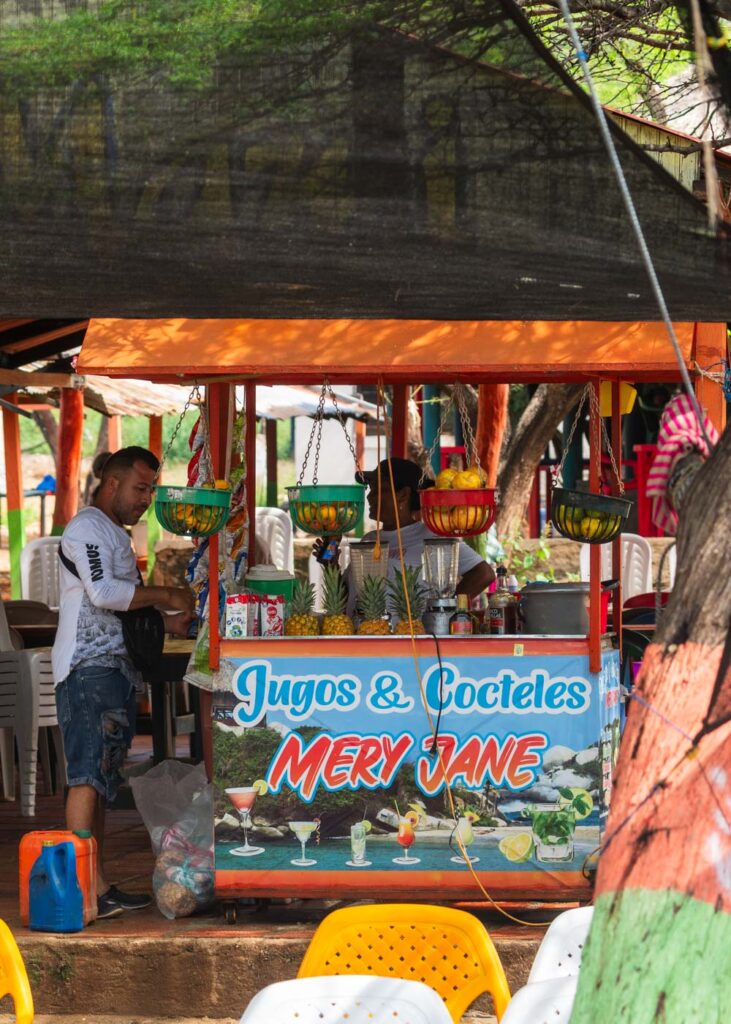 A juice and cocktail vendor on Playa Grande Colombia.