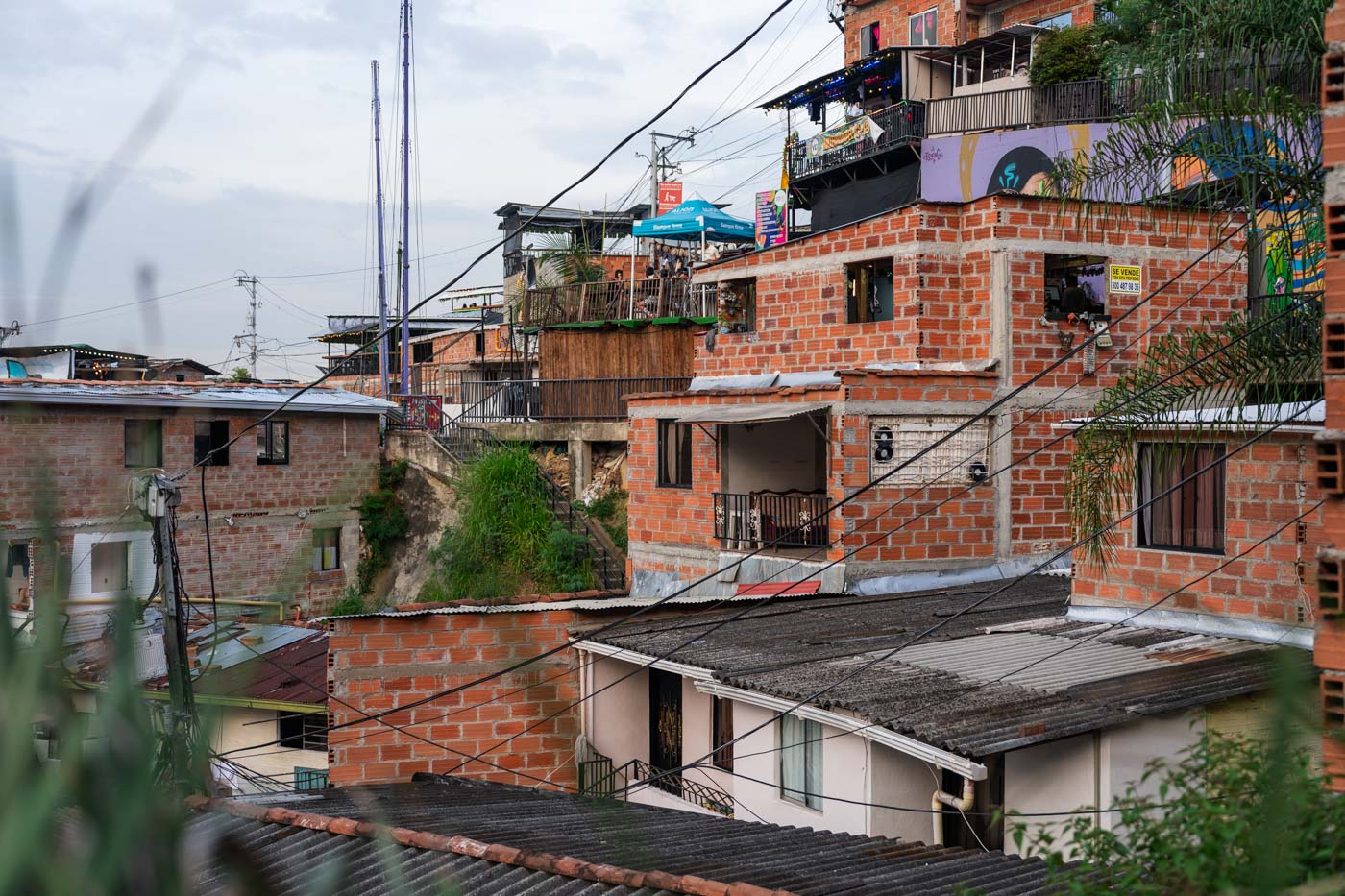 A close-up of the brick and cement houses in Comuna 13.