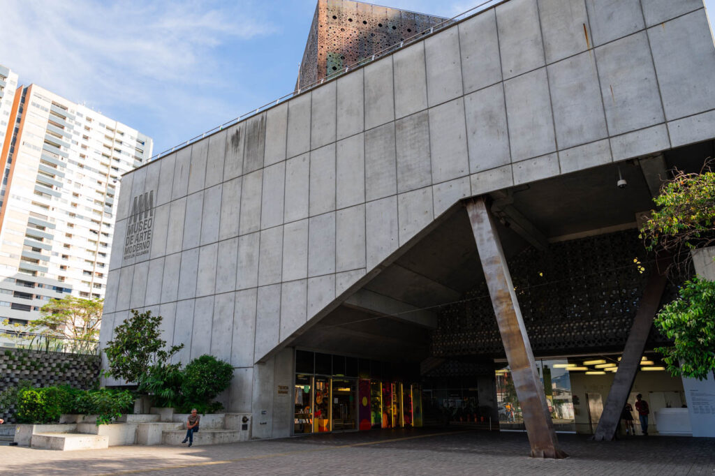 The concrete exterior of the Modern Art Museum in Medellin.