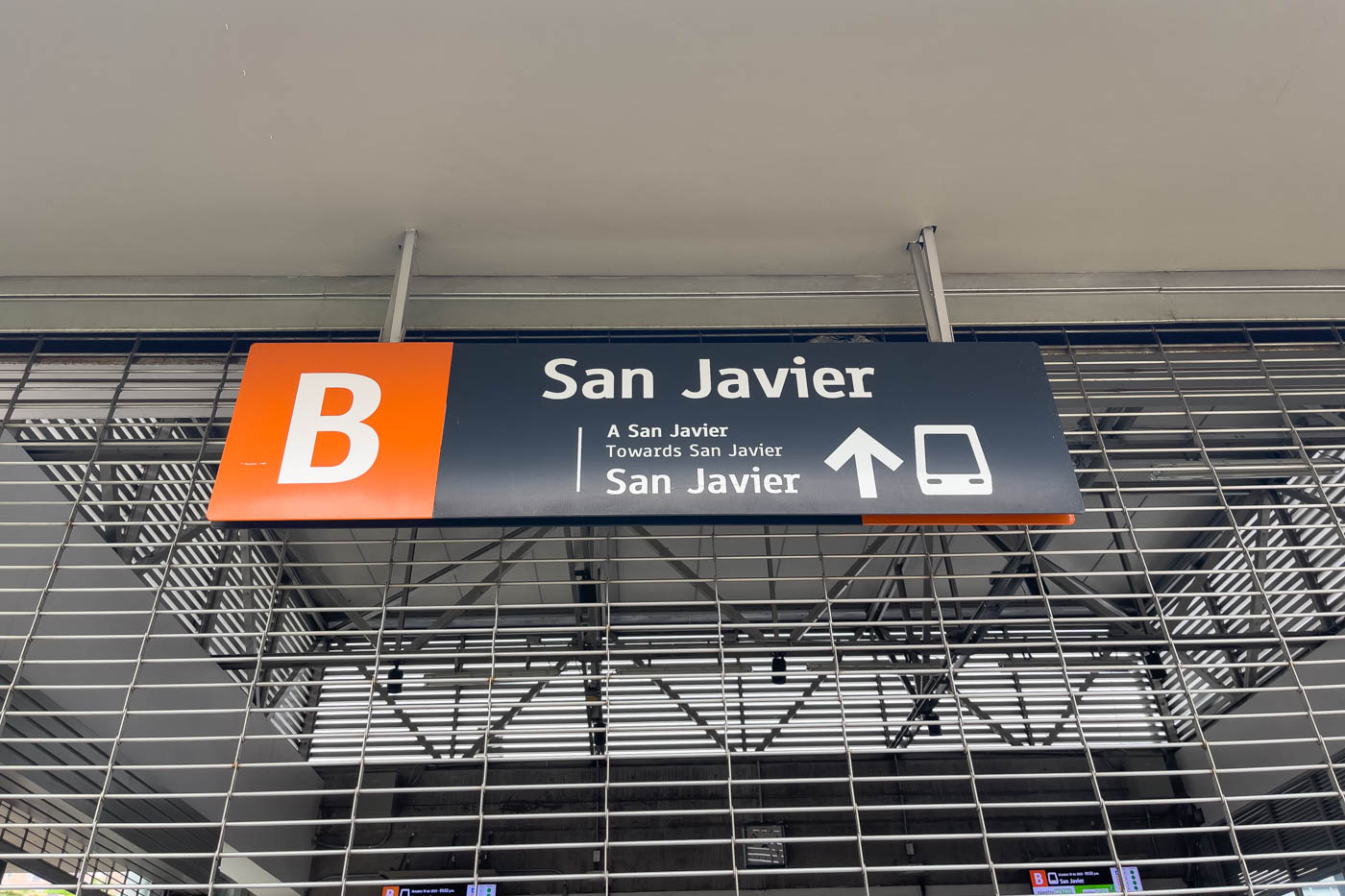 San Javier metro station location sign.