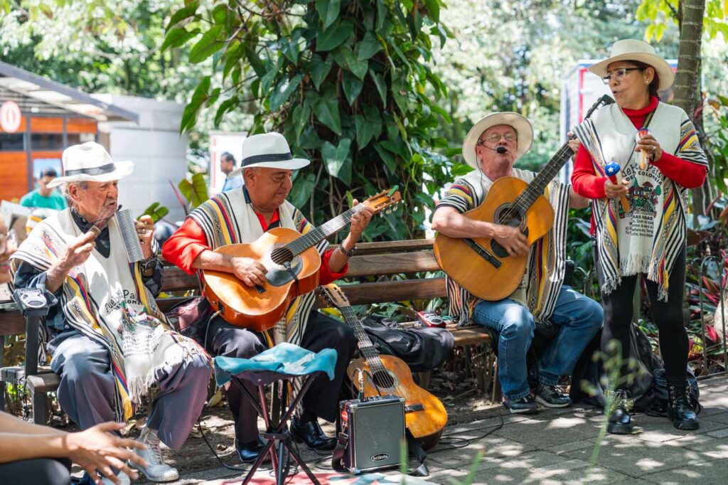 A traditional Colombia band busking at Pueblito Paisa in Medellin.